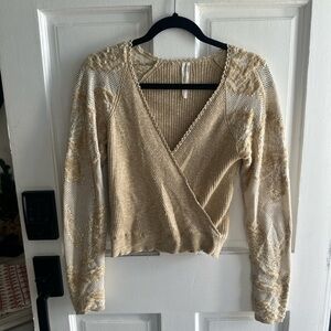 Anthropologie Beige V-Neck Sweater